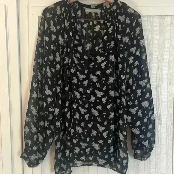 Vince Calico Floral Silk Blouse Size L - Picture 5 of 10